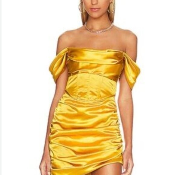 NWOT For Love & Lemons Yellow Ruched Bustier Corset Drew Mini Dress XS $259 - Picture 7 of 12